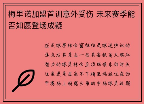 梅里诺加盟首训意外受伤 未来赛季能否如愿登场成疑